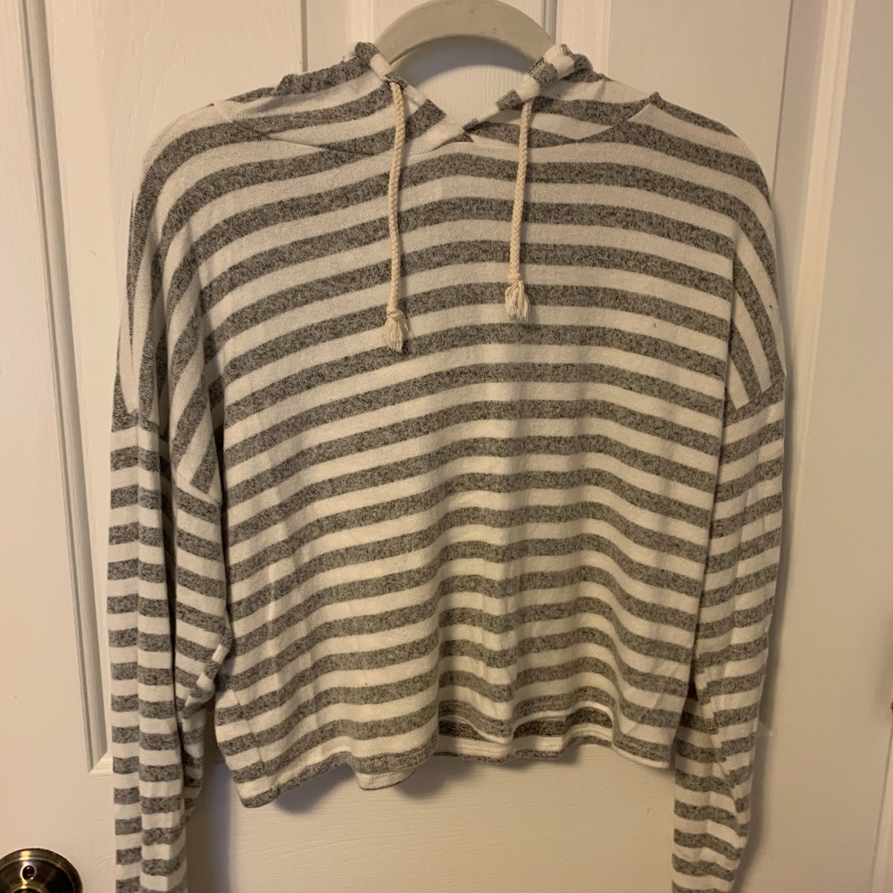 Grey and White Cropped Sweatshirt